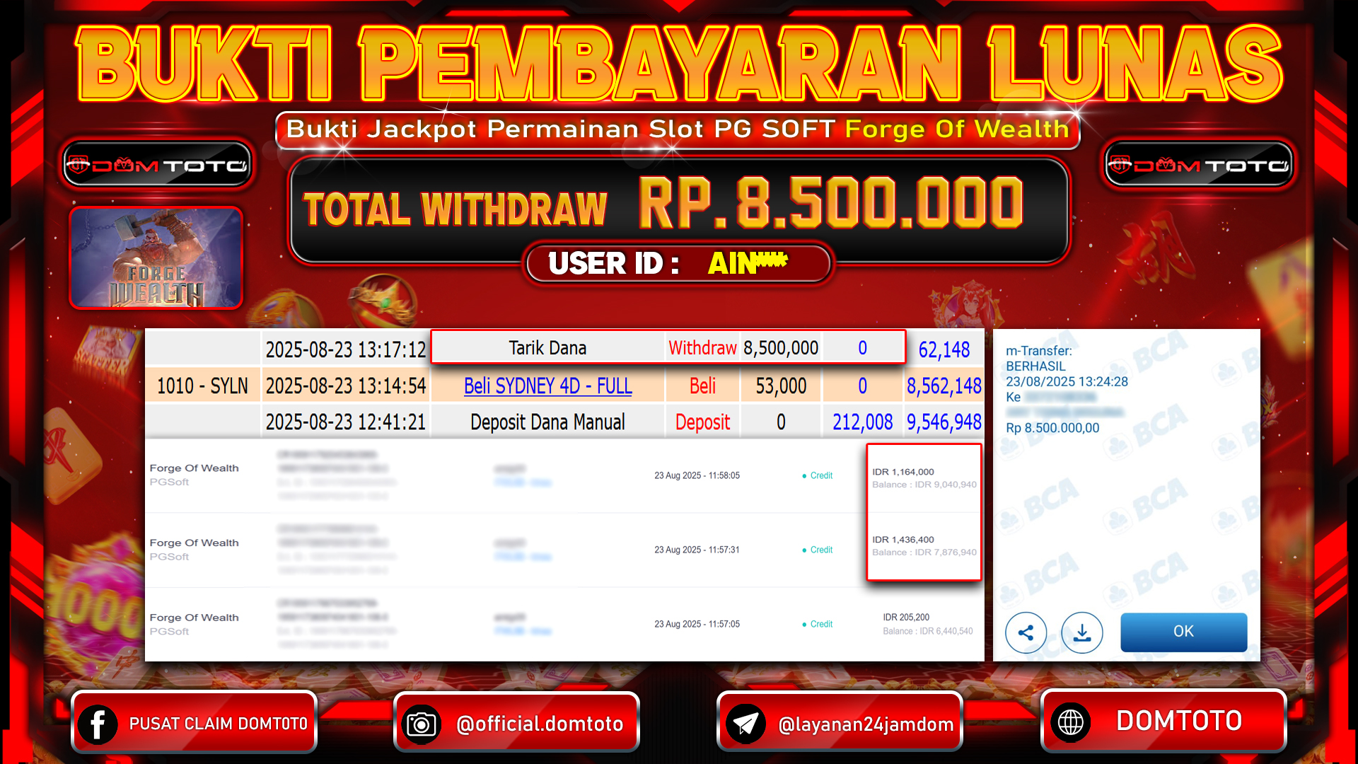 JACKPOT SLOT FORGE OF WEALTH 23 AGUSTUS  2025